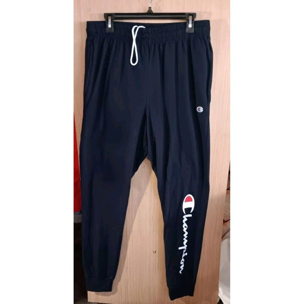 Champion (L) Mens Sweatpants Navy Joggers Stretch Logo Drawstring/ Elastic Waist